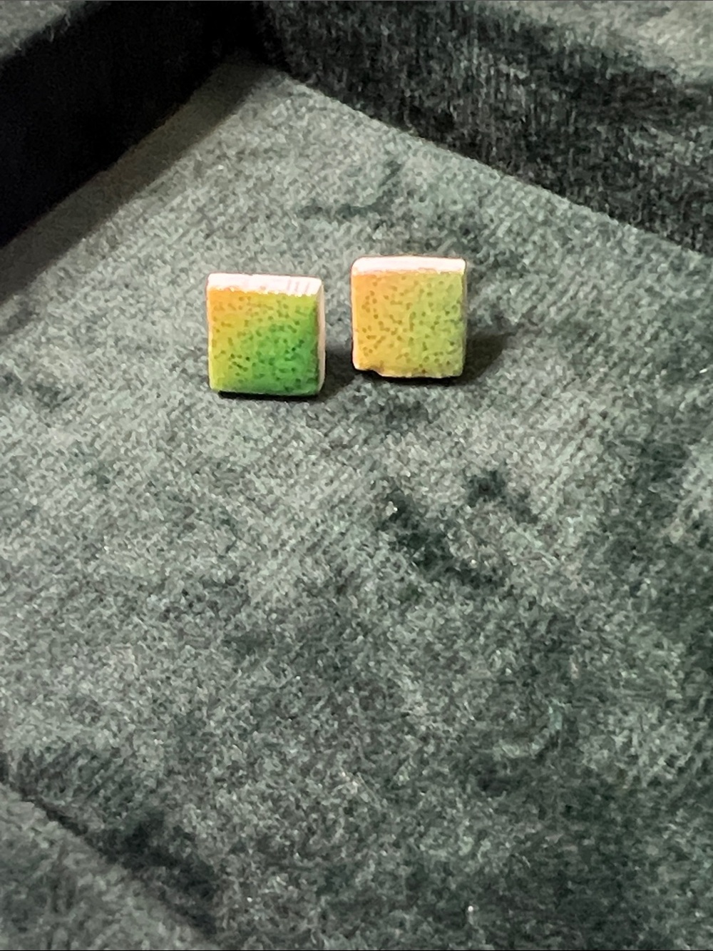 Green and Yellow Square Enamel Stud Earrings - Women Jewelry